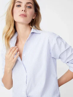 J.McLaughlin Finn Shirt in Stripe White/FrenchBlue Hot