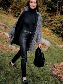 J.McLaughlin Frade Reversible Wool Coat in Houndstooth Black/Charcoal/Gray Discount
