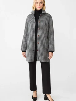 J.McLaughlin Frade Reversible Wool Coat in Houndstooth Black/Charcoal/Gray Discount