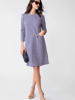 J.McLaughlin Georgiana Dress in Mini Paris Houndstooth Navy/Cream Best