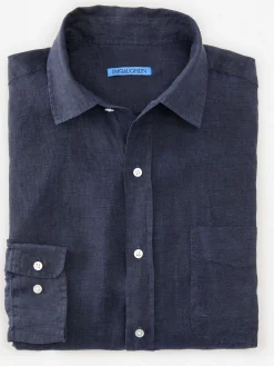 J.McLaughlin Gramercy Classic Fit Linen Shirt Navy Outlet