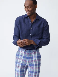 J.McLaughlin Gramercy Classic Fit Linen Shirt Navy Outlet