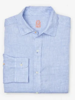 J.McLaughlin Gramercy Classic Fit Linen Shirt LightDenimBlue Sale