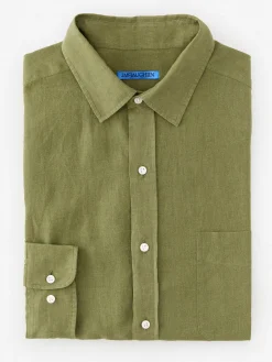 J.McLaughlin Gramercy Classic Fit Linen Shirt OliveGreen Fashion