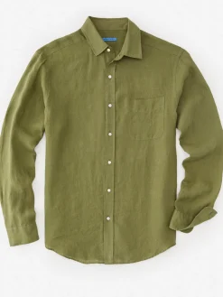 J.McLaughlin Gramercy Classic Fit Linen Shirt OliveGreen Fashion