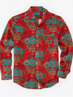 J.McLaughlin Gramercy Classic Fit Linen Shirt in Vintage Bouquet Red/Multi Hot