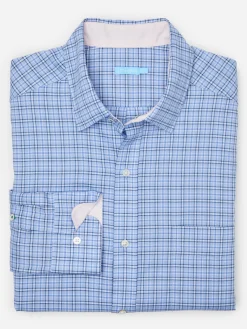 J.McLaughlin Gramercy Classic Fit Shirt in Mini Plaid Blue/White/Navy Clearance