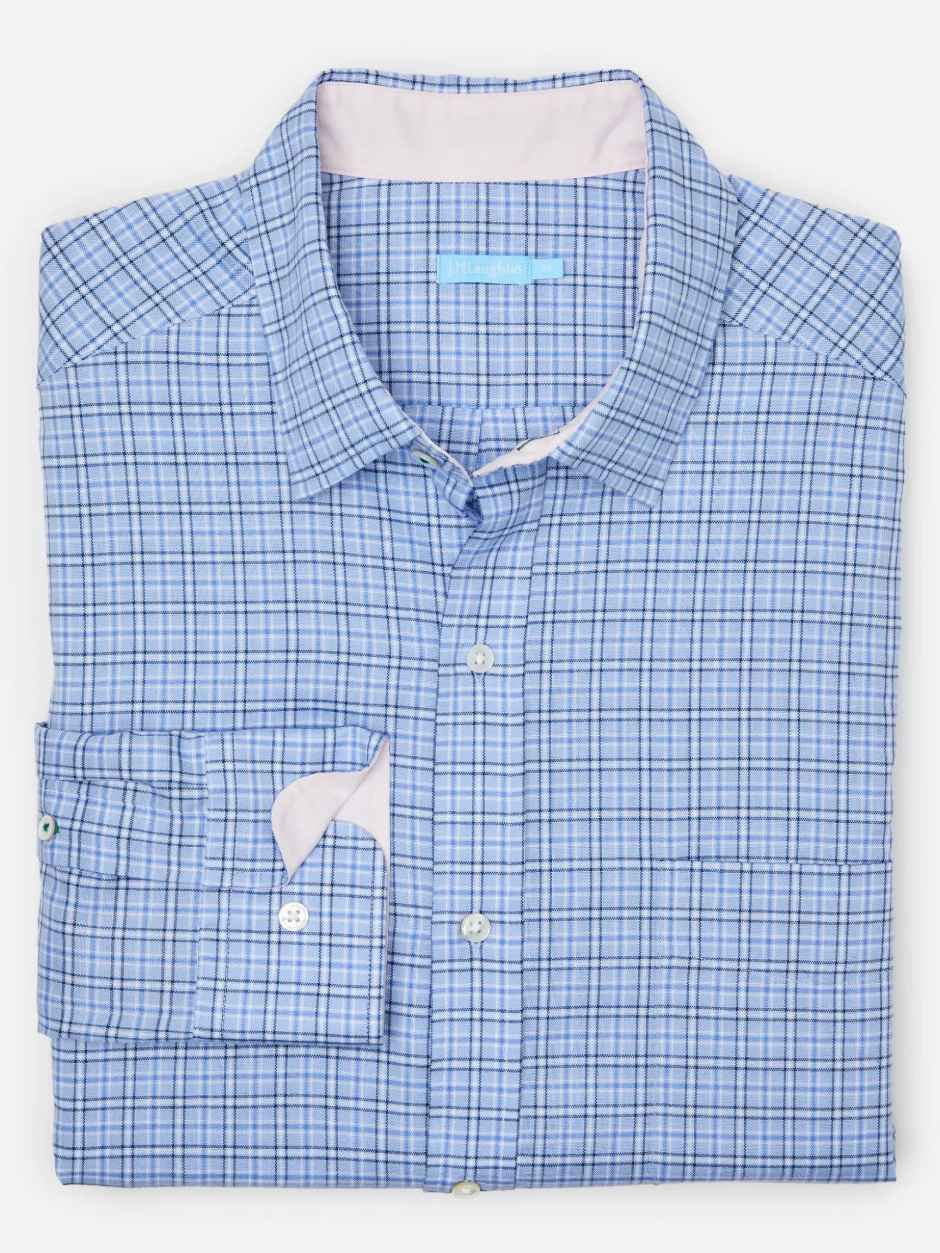 J.McLaughlin Gramercy Classic Fit Shirt in Mini Plaid Blue/White/Navy Clearance