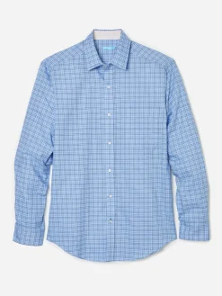 J.McLaughlin Gramercy Classic Fit Shirt in Mini Plaid Blue/White/Navy Clearance