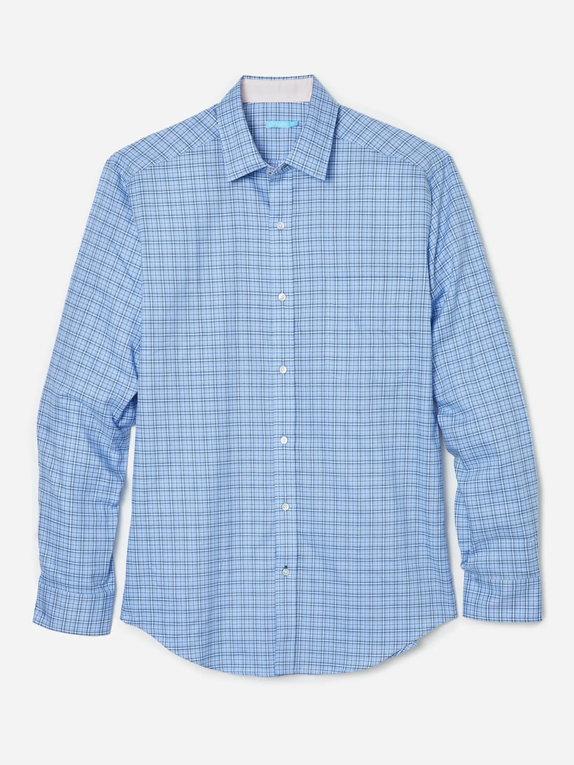 J.McLaughlin Gramercy Classic Fit Shirt in Mini Plaid Blue/White/Navy Clearance