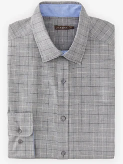 J.McLaughlin Gramercy Modern Fit Shirt in Plaid HeatherCharcoal/LightGray Outlet