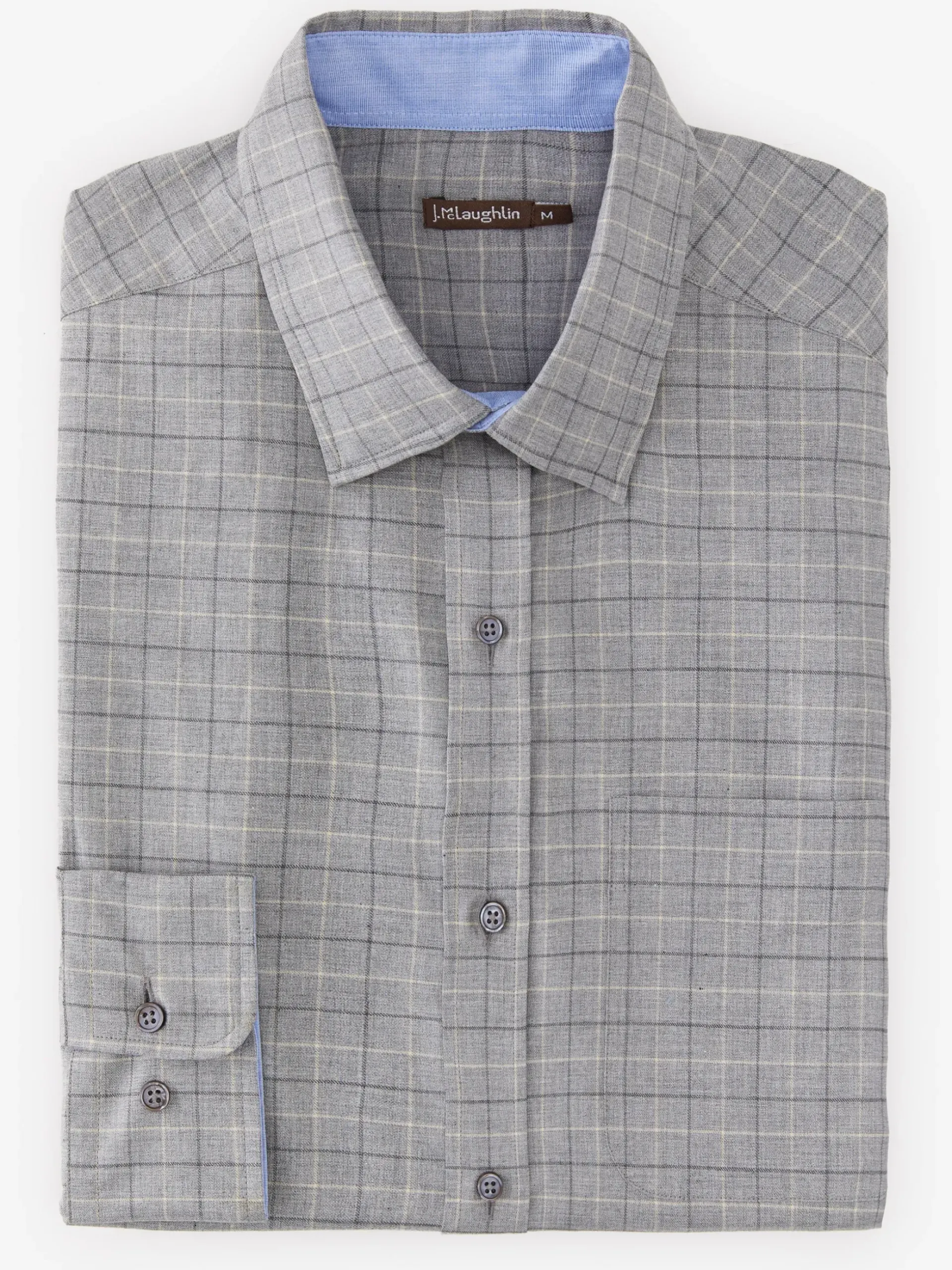 J.McLaughlin Gramercy Modern Fit Shirt in Plaid HeatherCharcoal/LightGray Outlet