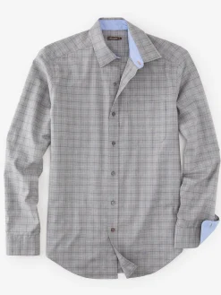 J.McLaughlin Gramercy Modern Fit Shirt in Plaid HeatherCharcoal/LightGray Outlet