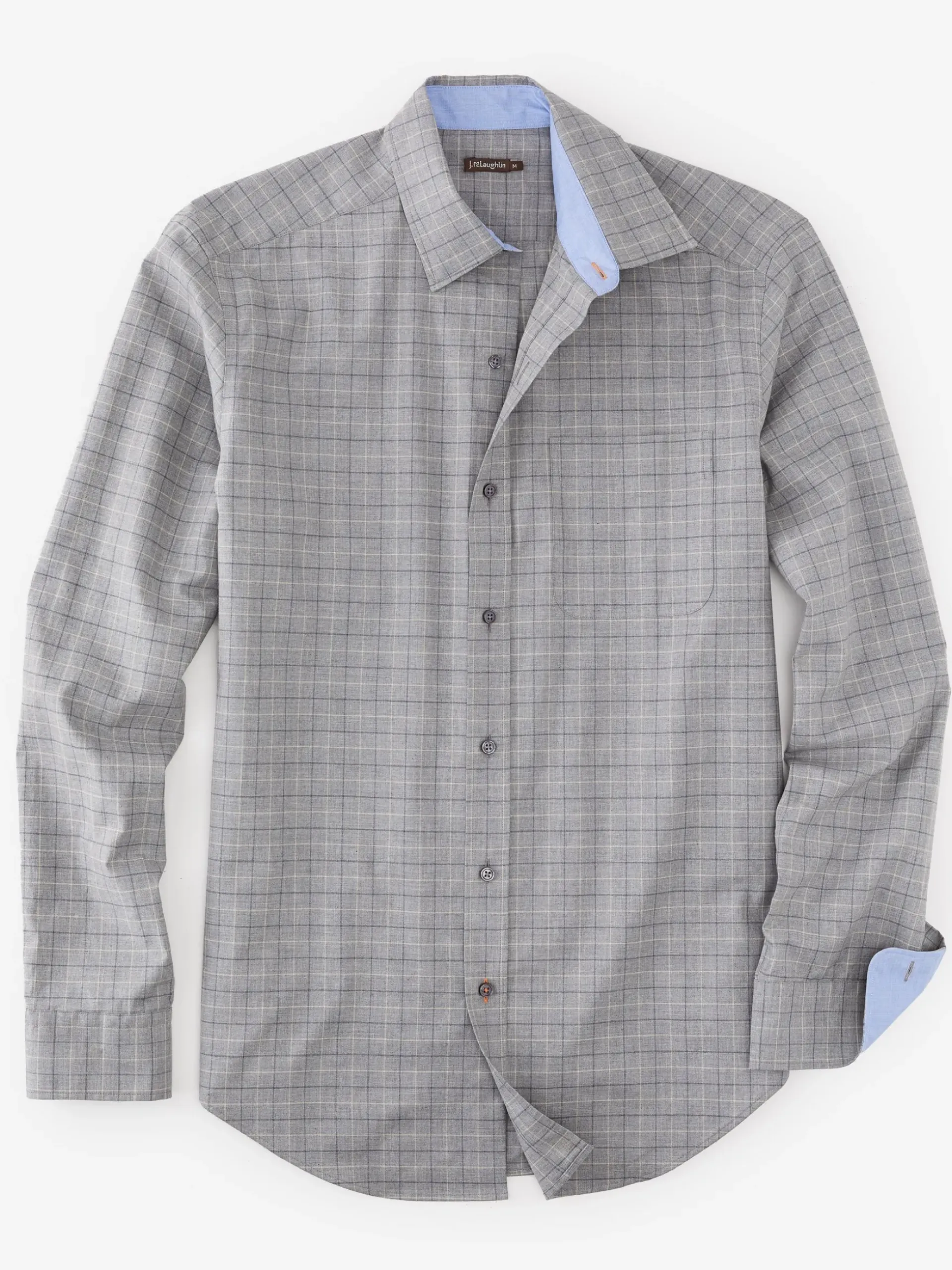 J.McLaughlin Gramercy Modern Fit Shirt in Plaid HeatherCharcoal/LightGray Outlet