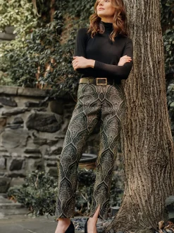 J.McLaughlin Grier Pants in Persian Paisley Jacquard Black/Gold Sale
