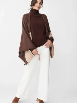 J.McLaughlin Harriet Cashmere Wrap in Color Block HeatherBrown/Toffee Hot