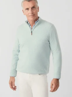 J.McLaughlin Henry Cashmere 1/4 Zip HeatherAqua New