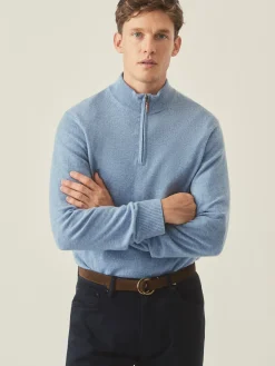 J.McLaughlin Henry Cashmere 1/4 Zip WashedDenim Outlet