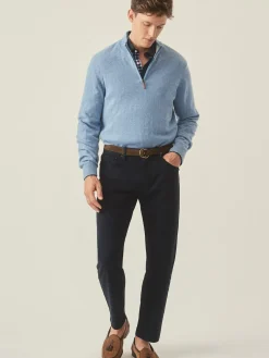 J.McLaughlin Henry Cashmere 1/4 Zip WashedDenim Outlet
