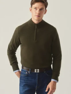 J.McLaughlin Henry Cashmere 1/4 Zip Olive Fashion