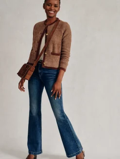 J.McLaughlin Inez Cardigan in Herringbone Jacquard Brown/OffWhite Hot
