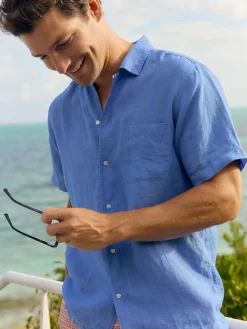 J.McLaughlin Irons Linen Shirt FrenchBlue Outlet
