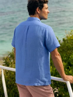 J.McLaughlin Irons Linen Shirt FrenchBlue Outlet