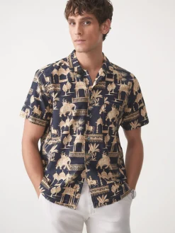 J.McLaughlin Irons Silk Blend Shirt in Desert Toile DarkNavy Clearance
