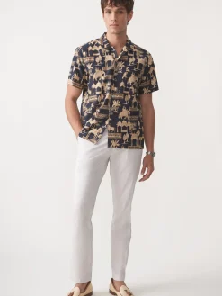 J.McLaughlin Irons Silk Blend Shirt in Desert Toile DarkNavy Clearance