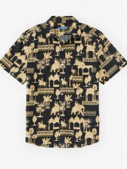 J.McLaughlin Irons Silk Blend Shirt in Desert Toile DarkNavy Clearance