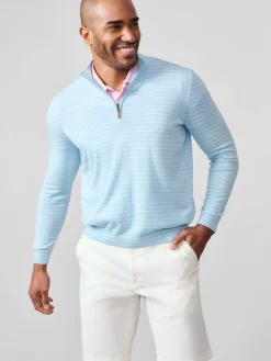 J.McLaughlin Justin 1/4 Zip Sweater in Stripe LightBlue/BlueTonal Best