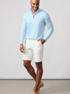 J.McLaughlin Justin 1/4 Zip Sweater in Stripe LightBlue/BlueTonal Best