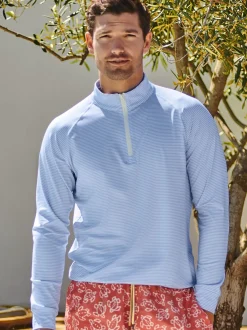 J.McLaughlin Kosta Performance 1/2 Zip in Covington Stripe White/Blue Hot