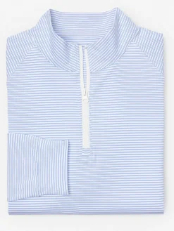 J.McLaughlin Kosta Performance 1/2 Zip in Covington Stripe White/Blue Hot
