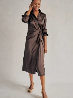 J.McLaughlin Leandra Satin Dress DarkChocolate Outlet
