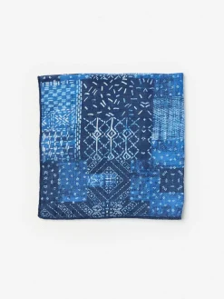 J.McLaughlin Linen Pocket Square in Diamond Patch Navy/DenimBlue New