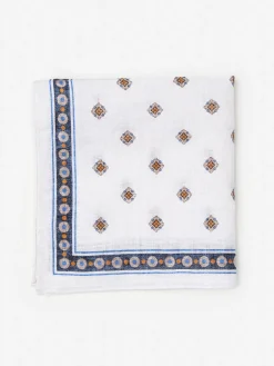 J.McLaughlin Linen Pocket Square in Foulard OffWhite/Khaki Online