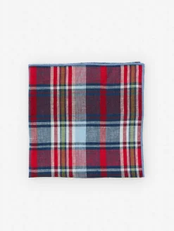 J.McLaughlin Linen Pocket Square in Plaid Red/Multi Sale