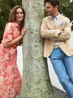 J.McLaughlin Lisbon Linen Sport Coat in Window Pane White/Tan/Blue Hot