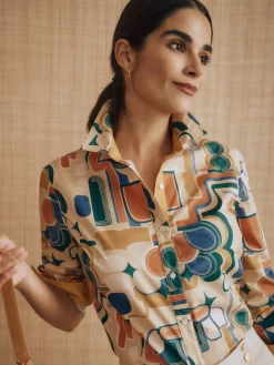J.McLaughlin Lois Shirt in Abstract Expressionism Gold/Blue/Orange Outlet