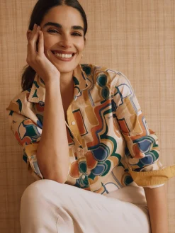 J.McLaughlin Lois Shirt in Abstract Expressionism Gold/Blue/Orange Outlet