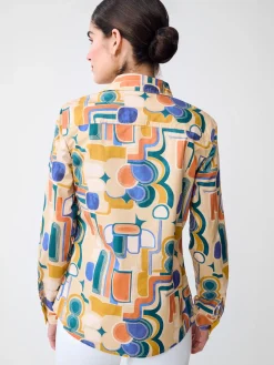 J.McLaughlin Lois Shirt in Abstract Expressionism Gold/Blue/Orange Outlet