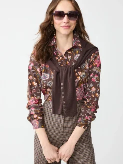 J.McLaughlin Lois Shirt in Baroque Bloom Brown/Multi Hot