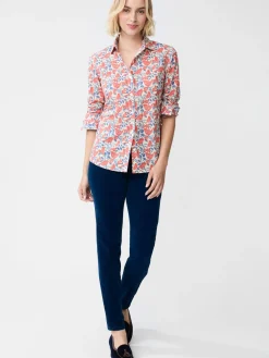 J.McLaughlin Lois Shirt in Bird Story Tan/Blue/BurntOrange Sale