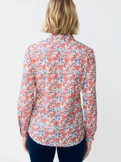 J.McLaughlin Lois Shirt in Bird Story Tan/Blue/BurntOrange Sale