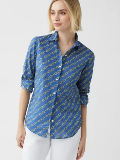 J.McLaughlin Lois Shirt in Bridle Crest MediumBlue/Gold Outlet