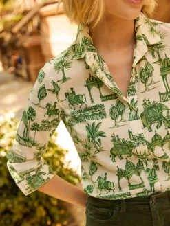 J.McLaughlin Lois Shirt in Desert Toile OffWhite/Green Best