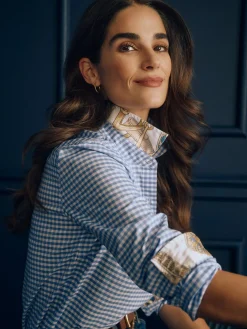 J.McLaughlin Lois Shirt in Gingham Blue/White Discount