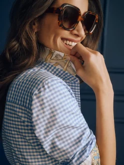 J.McLaughlin Lois Shirt in Gingham Blue/White Discount