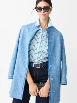 J.McLaughlin Lois Shirt in Micro Ibis Crest LightBlue/Navy Fashion